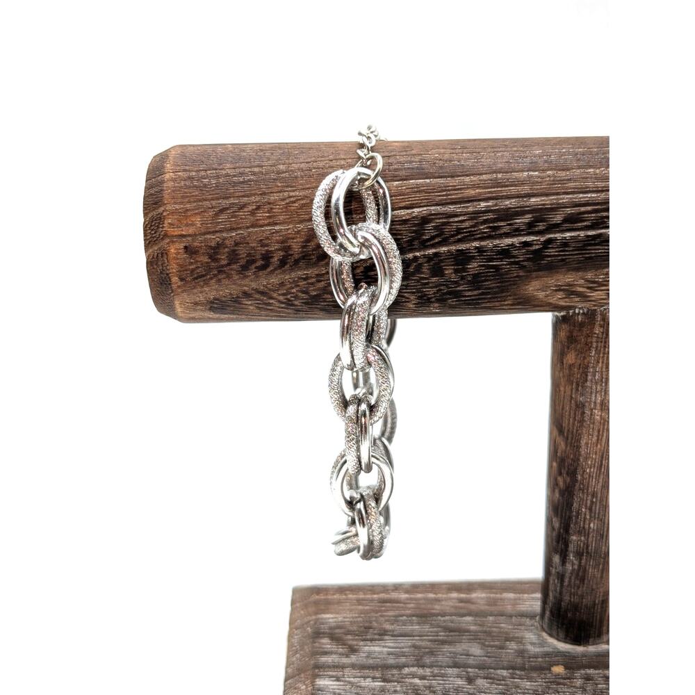Double Textured & Polished Silver Tone Chain Link Bracelet
